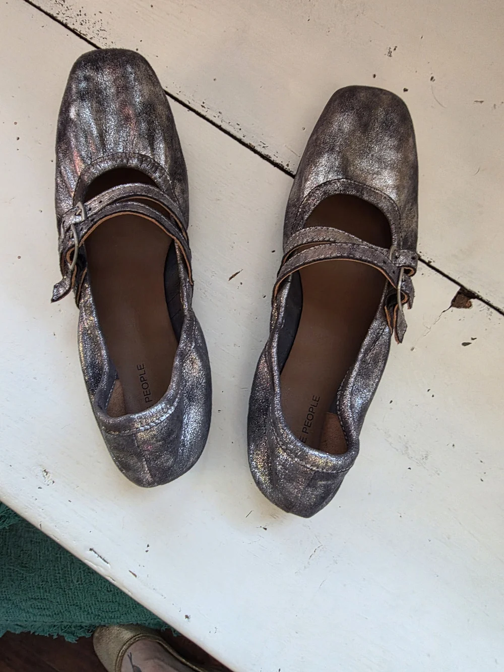 Silver Metallic Mary Jane Ballet Slippers, Flat with Double Buckle